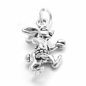 BUNNY CARRYING EASTER EGGS CHARM IN STERLING SILVER.